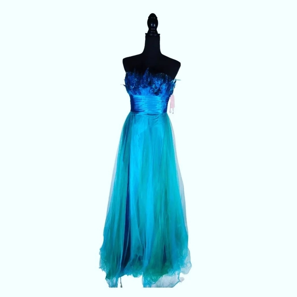 Pink Alexia by Design Peacock Turquoise Prom Wedding Gown Sz 6 NWT